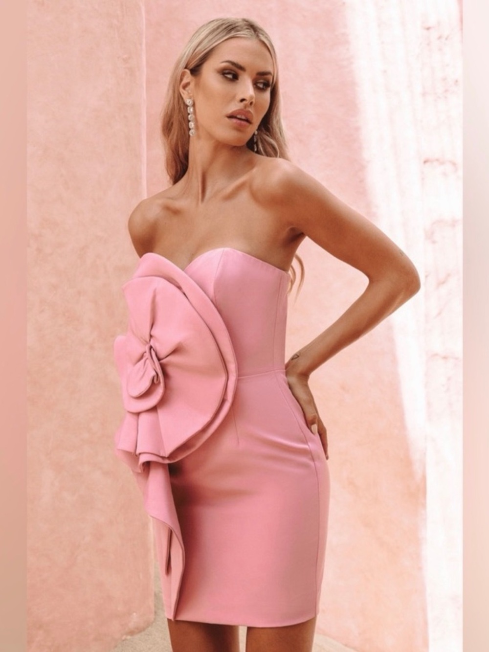 Lavish Alice Strapless Pink Rosette Mini Dress - Picture 3 of 6